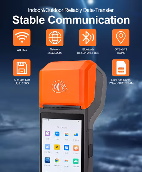 Портативный мобильный Android POS-терминал 4G WiFi с Drucker